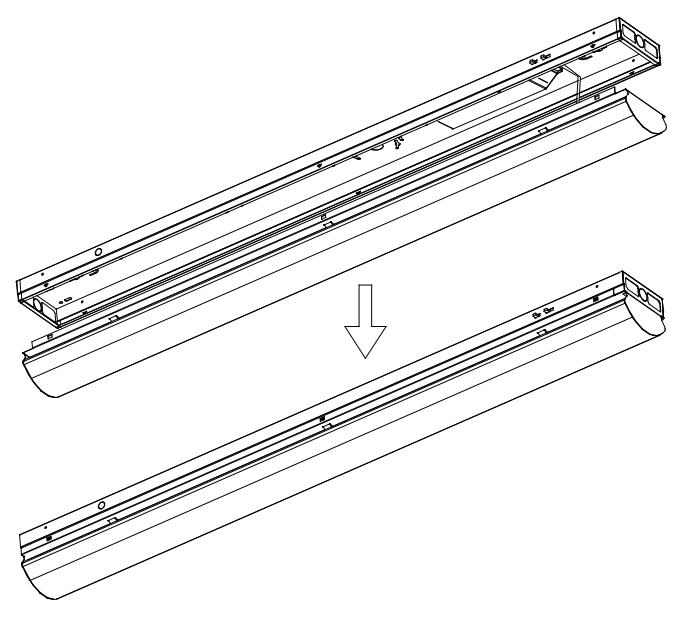 Cross-section design of linear LED light strip showing assembly features.