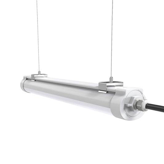 Halcon Lighting suspended Vapor Tight LED light fixture, IP65 rated, suitable for industrial and severe conditions