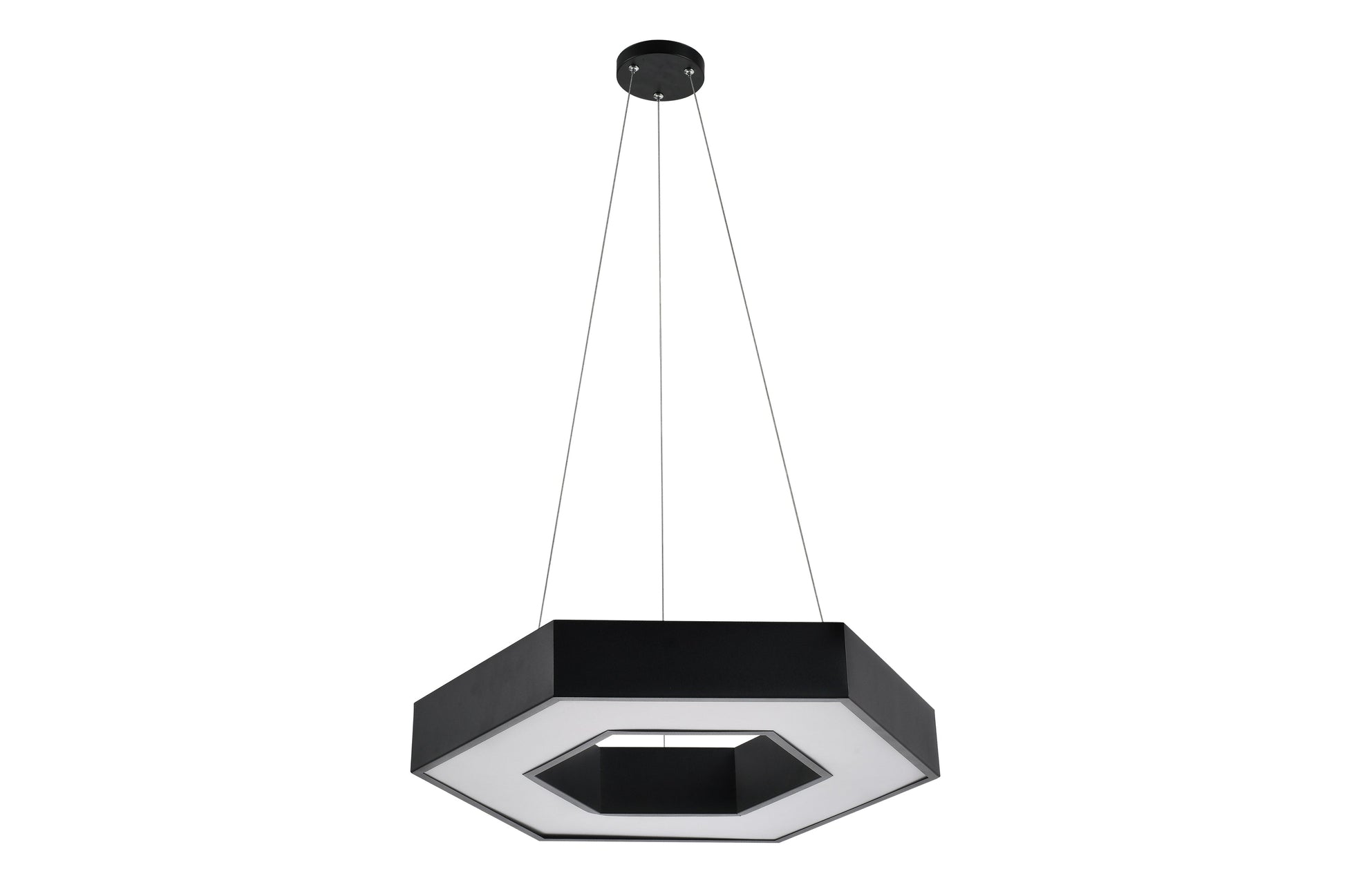 Hexagonal black LED pendant light for modern commercial interiors