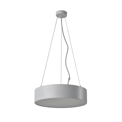 Modern Halcon Round LED Pendant Light in white finish, available in multiple sizes with direct/indirect lighting options for versatile room use.